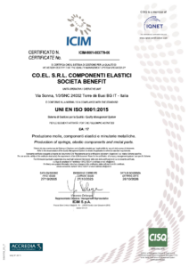Co.El. srl certificato UNI EN ISO 9001-2015 ICIM 2023 2026